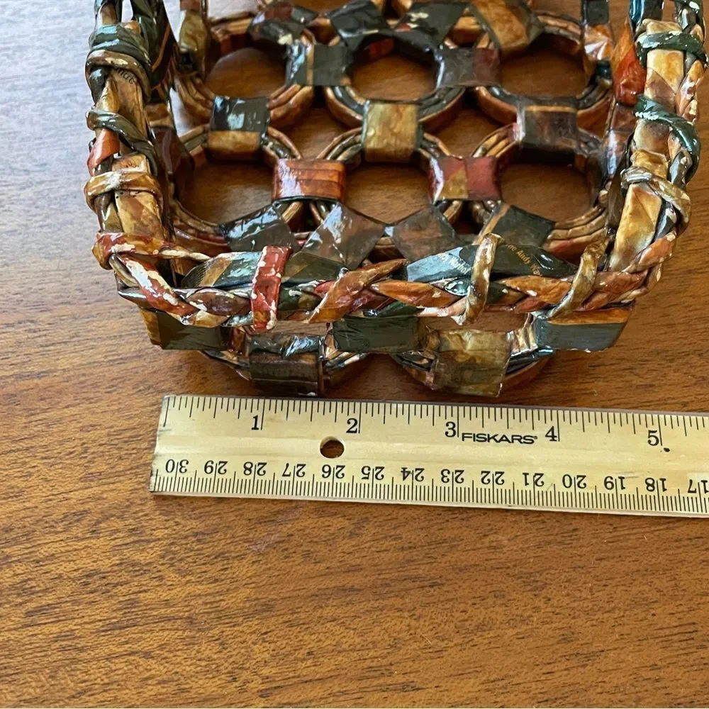 NWT Handcrafted Basket From Brazil Brown Red Black and Tan